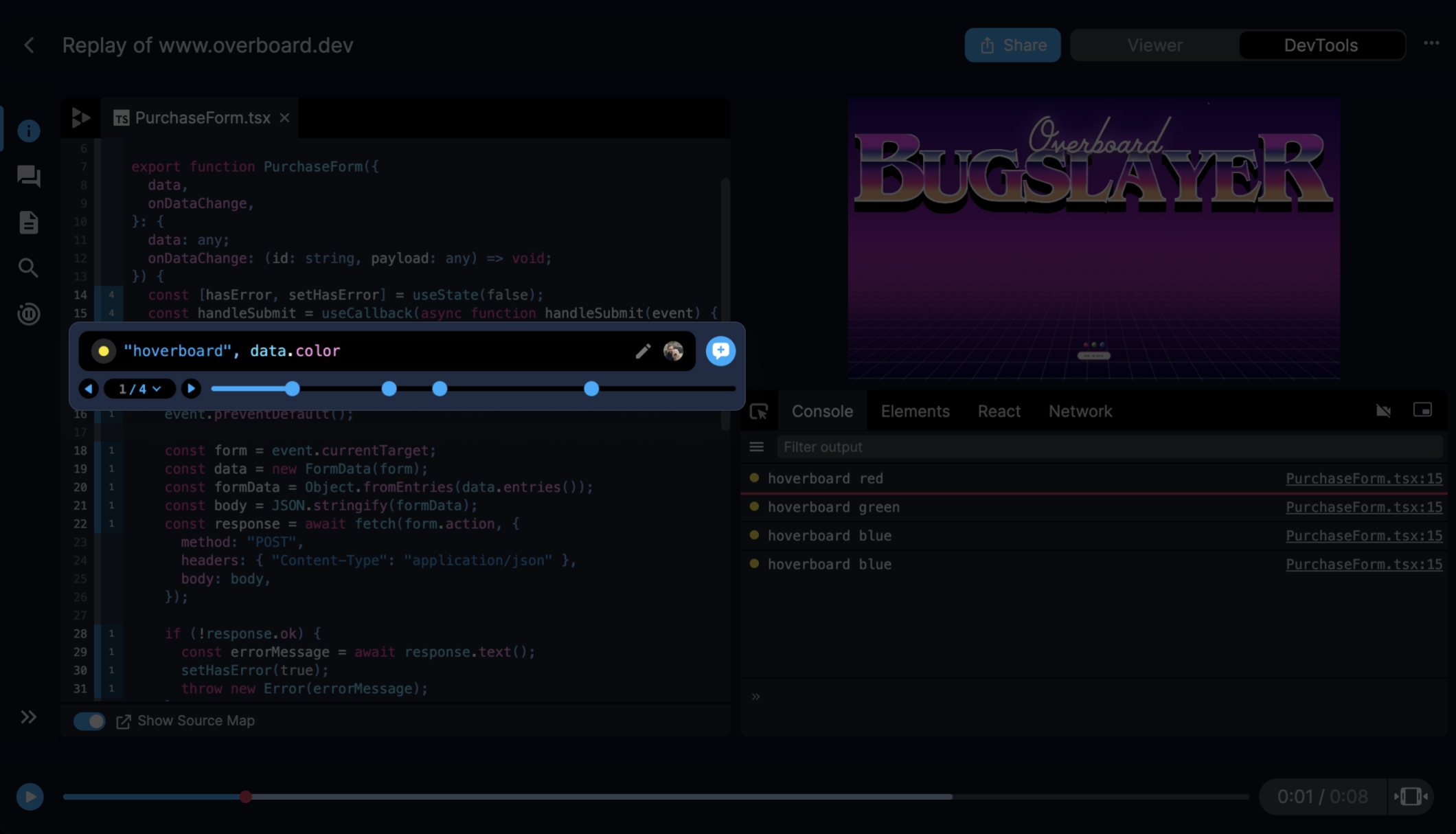 Replay dashboard